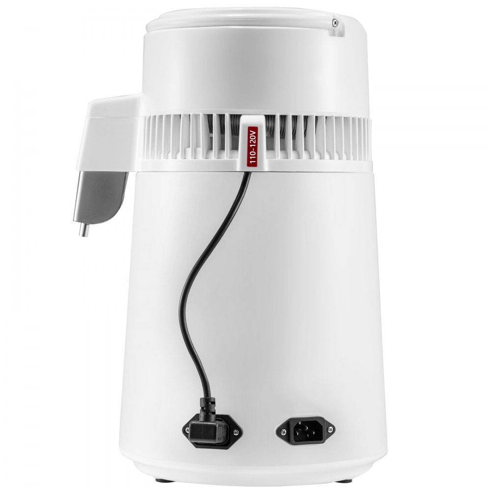 VEVOR 1.1Gal Water Distiller, 0.3Gal/H, 750W Distilled Water Maker Machine 0-99H Timing Set Temp Display, 304 Stainless Steel Countertop Distiller Plastic Carafe Cleaning Powder 3 Carbon Packs, White