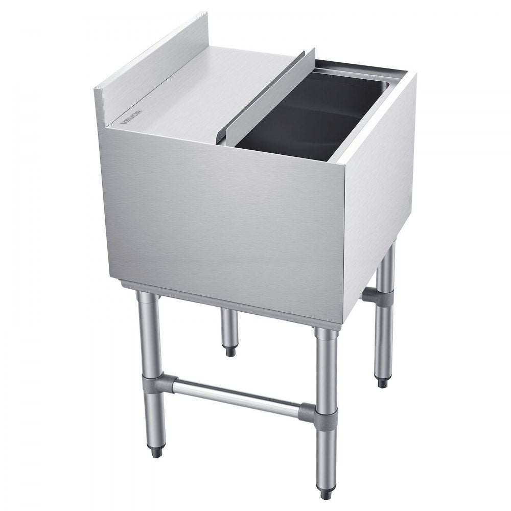 VEVOR Commercial Ice Bin, 49.4 Qt Max Capacity, 18 x 18 x 33 Inch Stainless Steel Ice Chest with Sliding Lid and Bottle Holders, Cooler Cart Cocktail Unit for Bar Restaurant Pub, NSF Certified