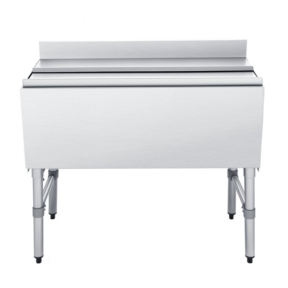 VEVOR Commercial Ice Bin, 100.7 Qt Max Capacity, 36 x 19 x 33 Inch Stainless Steel Ice Chest with Sliding Lid and Bottle Holders, Cooler Cart Cocktail Unit for Bar Restaurant Pub, NSF Certified