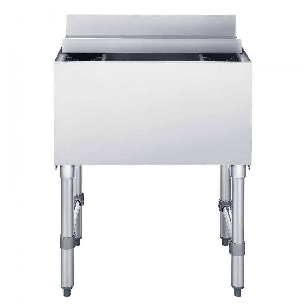 VEVOR Commercial Ice Bin, 65.1 Qt Max Capacity, 24 x 19 x 33 Inch Stainless Steel Ice Chest with Sliding Lid and Bottle Holders, Cooler Cart Cocktail Unit for Bar Restaurant Pub, NSF Certified