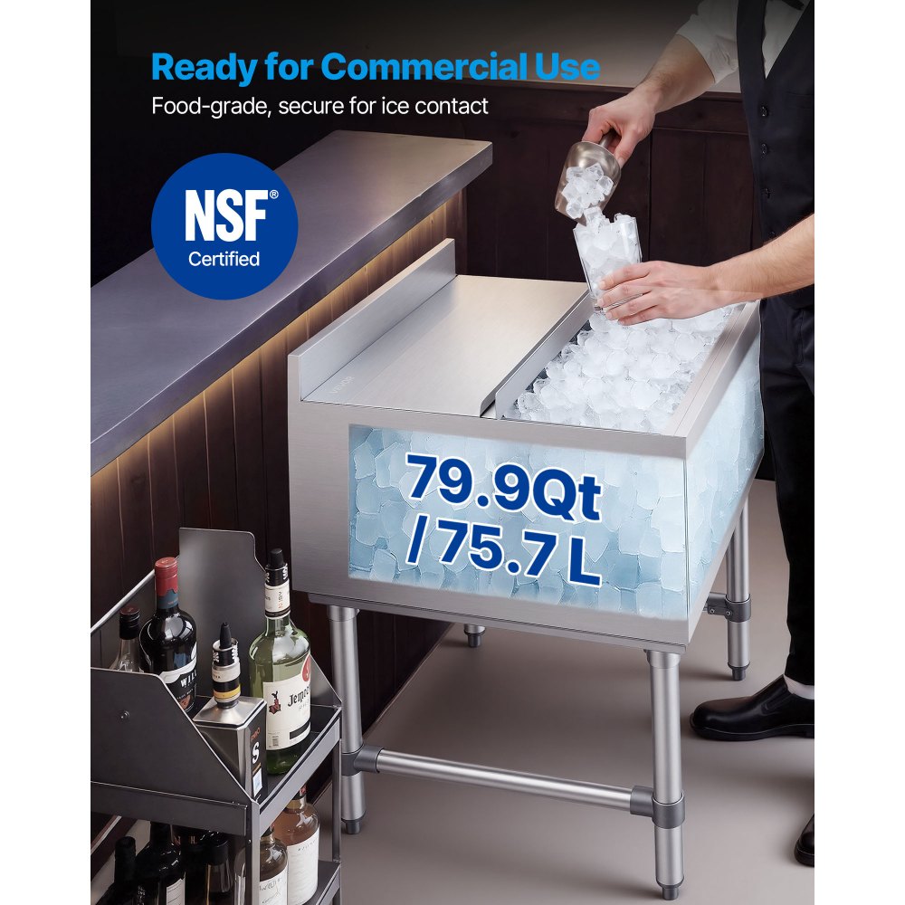 VEVOR Commercial Ice Bin, 79.9 Qt Max Capacity, 24 x 24 x 33 Inch Stainless Steel Ice Chest with Sliding Lid, 24H Long-Lasting Insulation, Cooler Cart Cocktail Unit for Bar Restaurant Pub, NSF