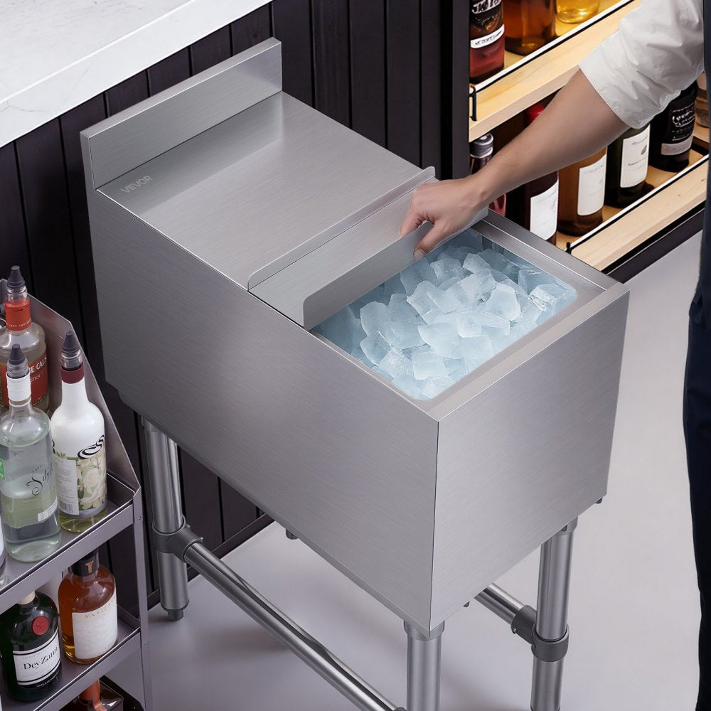 VEVOR Commercial Ice Bin, 39.6 Qt Max Capacity, 12 x 24 x 33 Inch Stainless Steel Ice Chest with Sliding Lid, 24H Long-Lasting Insulation, Cooler Cart Cocktail Unit for Bar Restaurant Pub, NSF