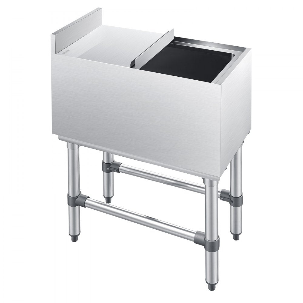VEVOR Commercial Ice Bin, 39.6 Qt Max Capacity, 12 x 24 x 33 Inch Stainless Steel Ice Chest with Sliding Lid, 24H Long-Lasting Insulation, Cooler Cart Cocktail Unit for Bar Restaurant Pub, NSF