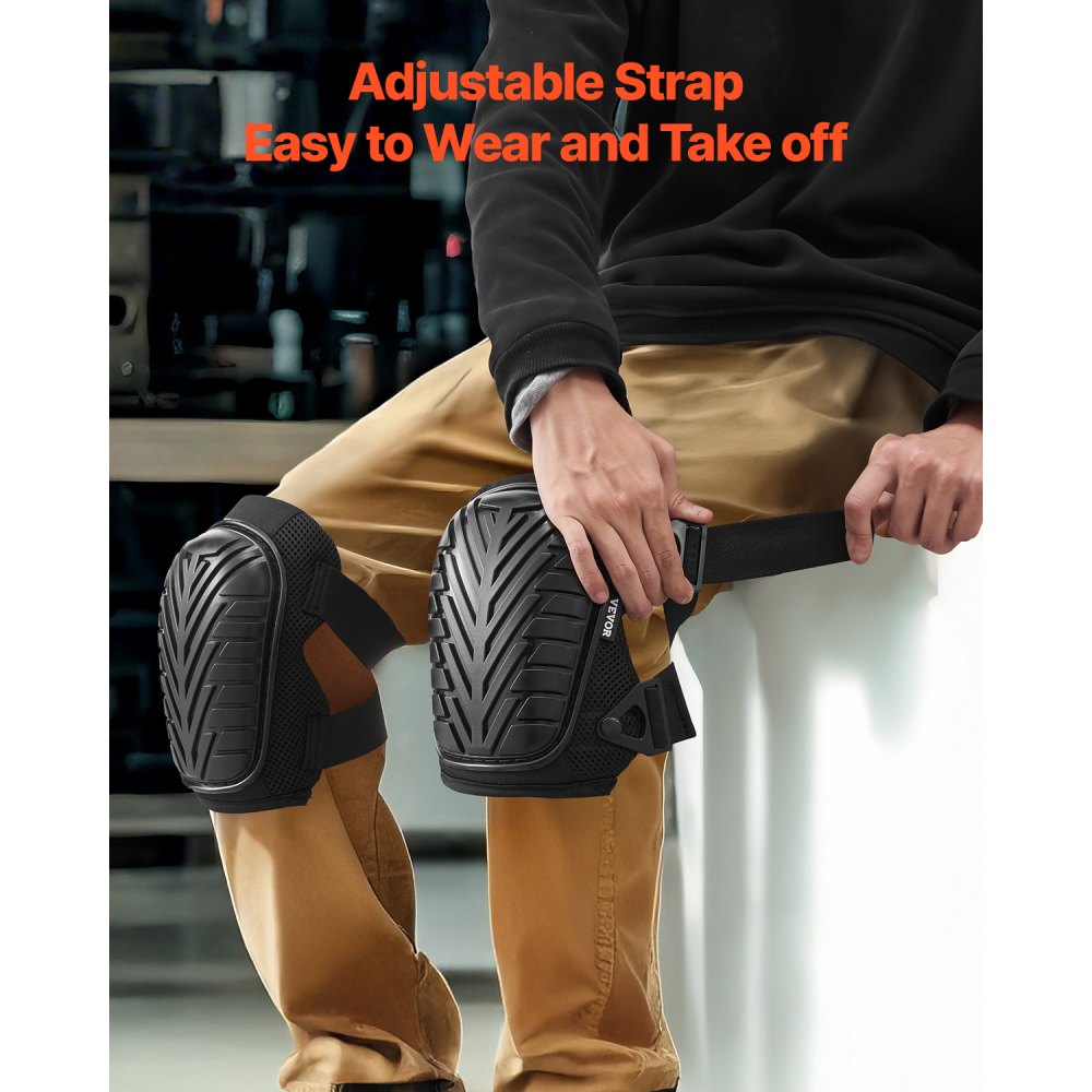 VEVOR Knee Pads for Work, Heavy Duty Construction Knee Pads with Adjustable Straps & Rivets, Thick Gel Knee Pads with Foam Cushion for All-Round Knee Protection, Fit Men & Women for Flooring Gardening