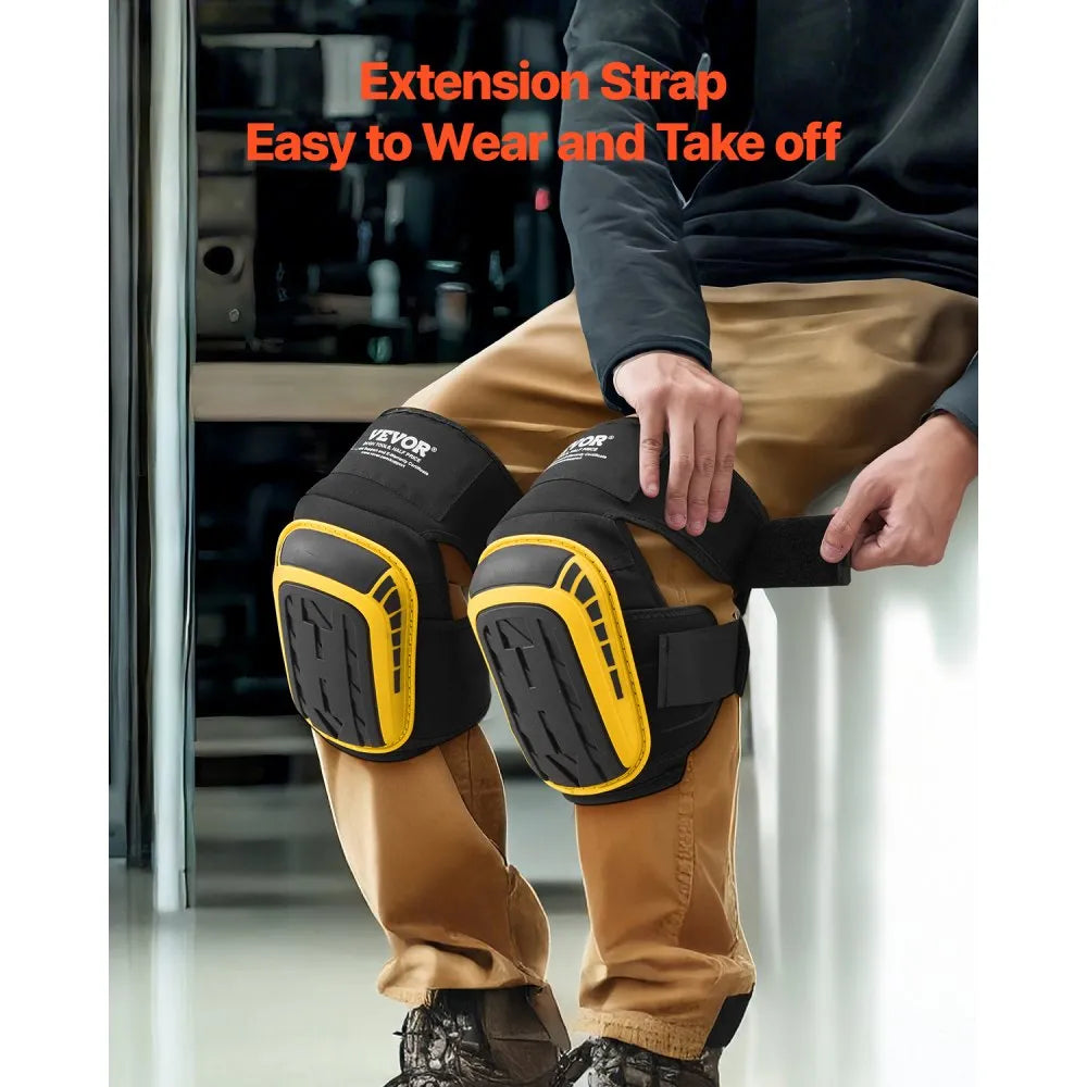 VEVOR Knee Pads for Work, Extended Heavy Duty Construction Knee Pads with 2 Extension Straps, Anti-slip Foam Gel Knee Pads, Men & Women, for Gardening Flooring Roofing and Cleaning, Yellow and Black