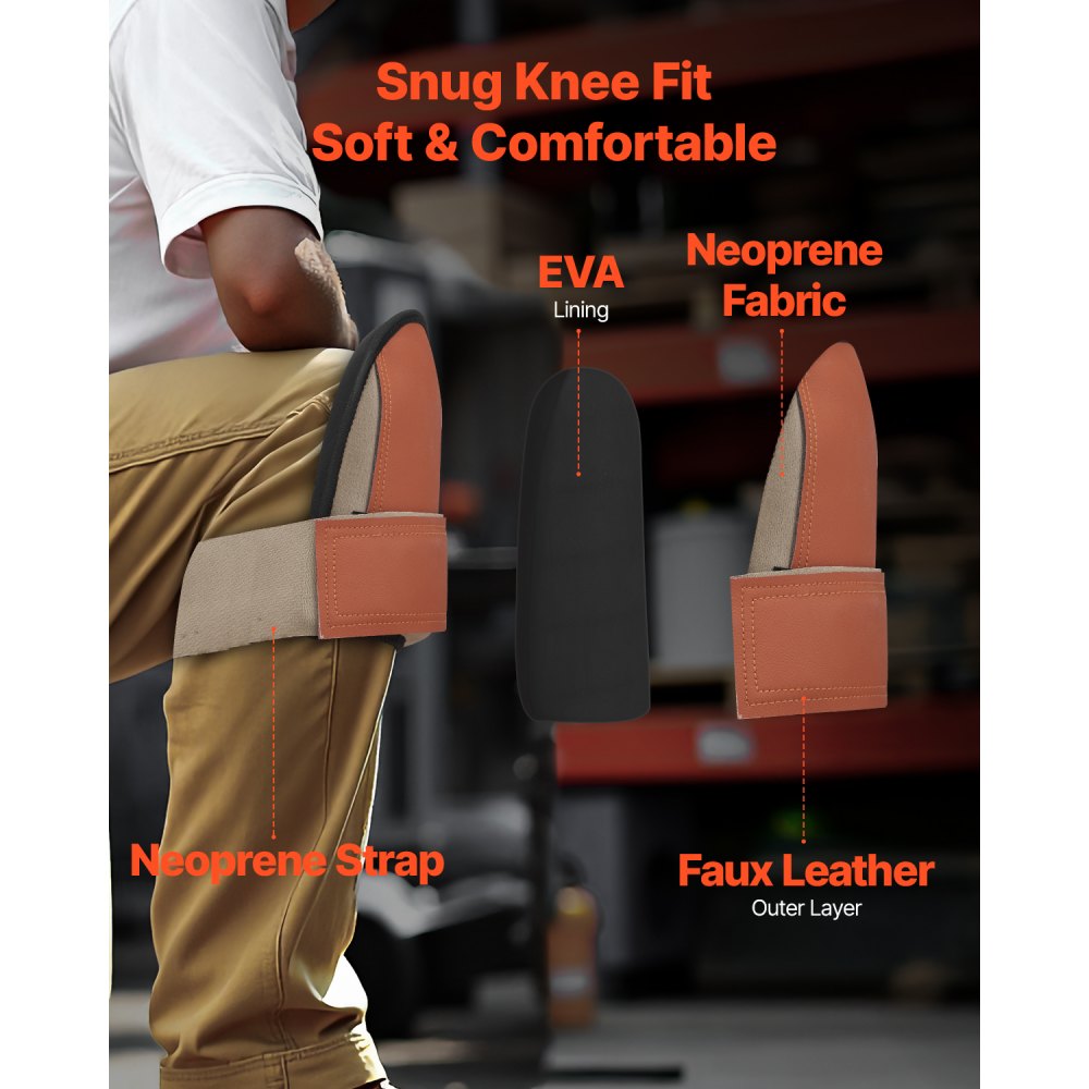 VEVOR Knee Pads for Work, Durable Leather Construction Pads, Machine Washable Work Knee Pads, Easy to Wear and Take off, Extra Thick Knee Support for Gardening Flooring and Cleaning, Black and Brown