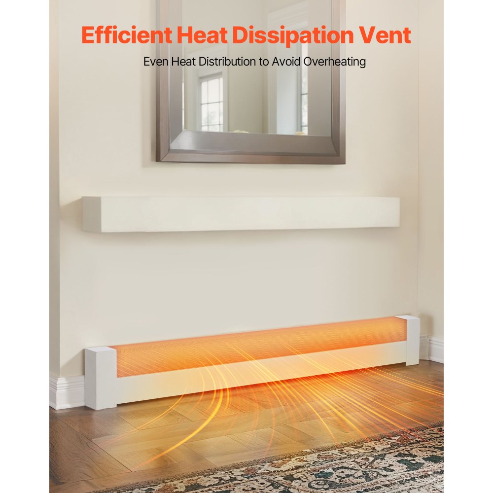 VEVOR Baseboard Heater Covers, Basic Series 5 ft Standard Electric Heating Unit Front Cover for Home Improvement, Heavy-duty Steel, Easy Installation for Bedroom Replacing Old Cover, White