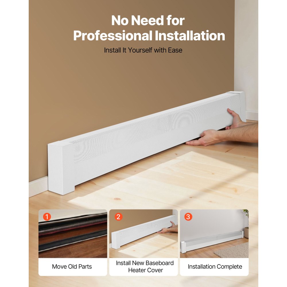 VEVOR Baseboard Heater Covers, Basic Series 6 ft Standard Electric Heating Unit Front Cover for Home Improvement, Heavy-duty Steel, Easy Installation for Bedroom Replacing Old Cover, White
