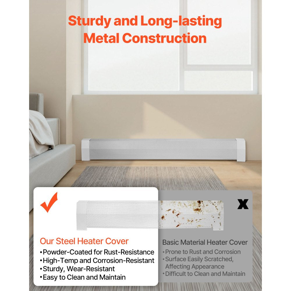 VEVOR Baseboard Heater Covers, Premium Series 5 ft Standard Electric Heating Unit Front Cover for Home Improvement, Heavy-duty Steel, Easy Installation for Bedroom Replacing Old Cover, White