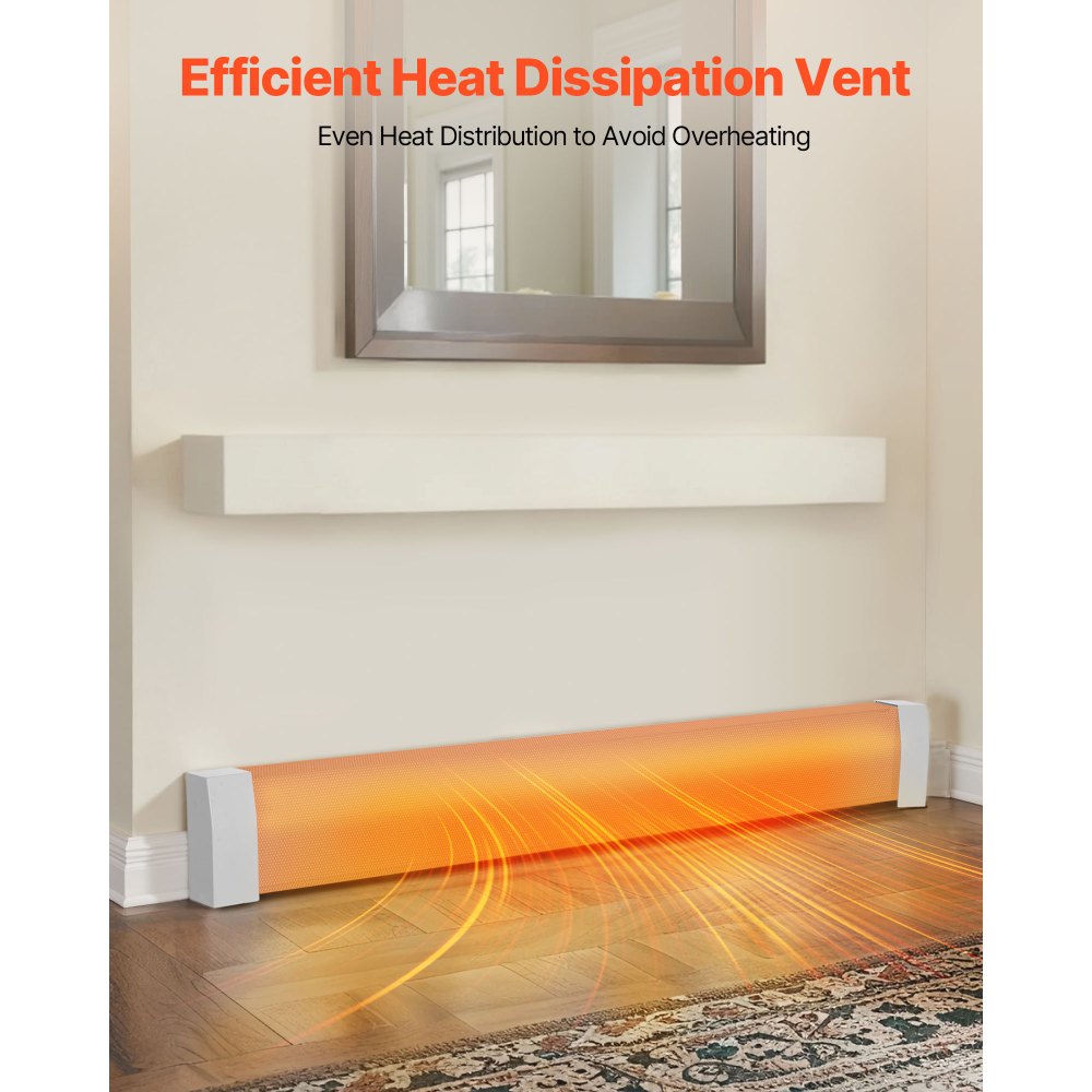 VEVOR Baseboard Heater Covers, Premium Series 5 ft Standard Electric Heating Unit Front Cover for Home Improvement, Heavy-duty Steel, Easy Installation for Bedroom Replacing Old Cover, White
