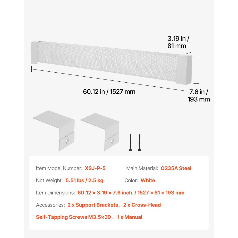 VEVOR Baseboard Heater Covers, Premium Series 5 ft Standard Electric Heating Unit Front Cover for Home Improvement, Heavy-duty Steel, Easy Installation for Bedroom Replacing Old Cover, White