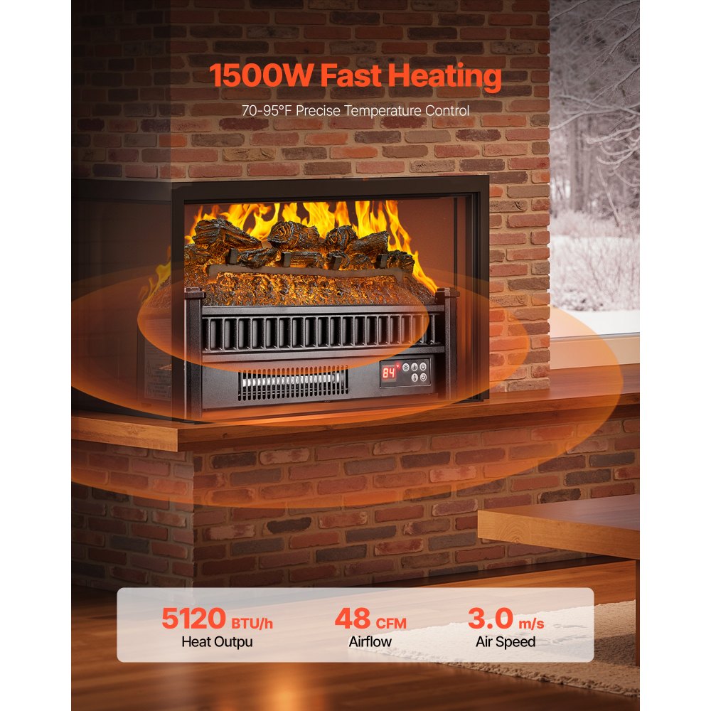 VEVOR Electric Fireplace Log, 20 inch Fireplace Insert Log Heater, with Remote Controller, 5 Adjustable Flame Brightness, 24H Timer, Overheat Protection, Thermostat, for Home and Office Decor Black