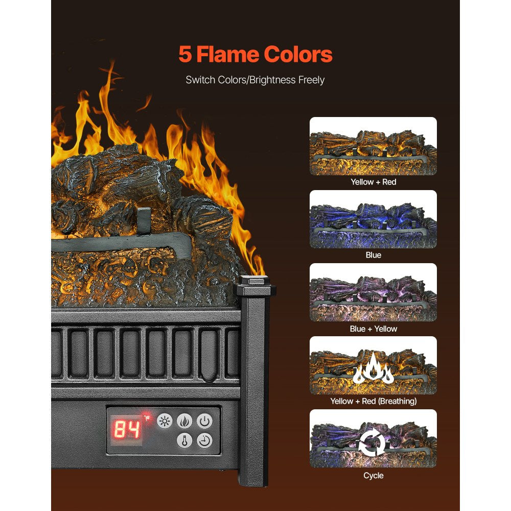 VEVOR Electric Fireplace Log, 20 inch Fireplace Insert Log Heater, with Remote Controller, 5 Adjustable Flame Brightness, 24H Timer, Overheat Protection, Thermostat, for Home and Office Decor Black