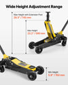 VEVOR floor jack wide height adjustment range diagram (5.9 in to 23.2 in, 29.3 in with extension post)