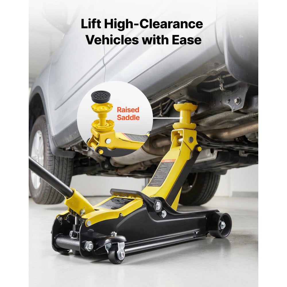 VEVOR Low Profile Floor Jack, 2.5 Ton (5512 lbs) Capacity, Steel Racing Floor Jack with Single Piston Quick Lift Pump & SUV Adapters, Hydraulic Trolley Car Lift for Sedans, Lifting Range 3.3"-13.8"