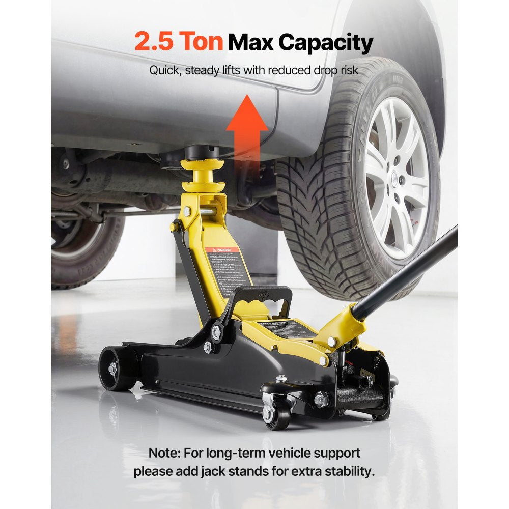 VEVOR Low Profile Floor Jack, 2.5 Ton (5512 lbs) Capacity, Steel Racing Floor Jack with Single Piston Quick Lift Pump & SUV Adapters, Hydraulic Trolley Car Lift for Sedans, Lifting Range 3.3"-13.8"