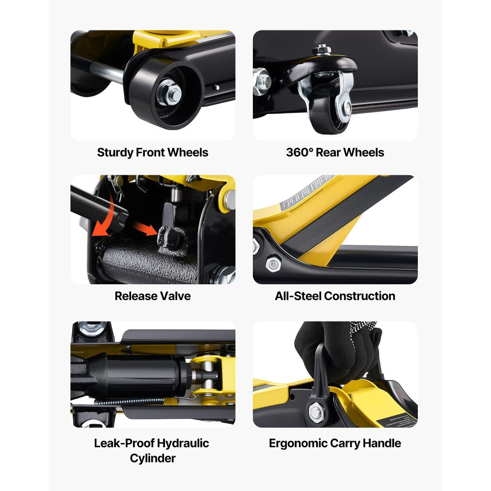 VEVOR Low Profile Floor Jack, 2.5 Ton (5512 lbs) Capacity, Steel Racing Floor Jack with Single Piston Quick Lift Pump & SUV Adapters, Hydraulic Trolley Car Lift for Sedans, Lifting Range 3.3"-13.8"