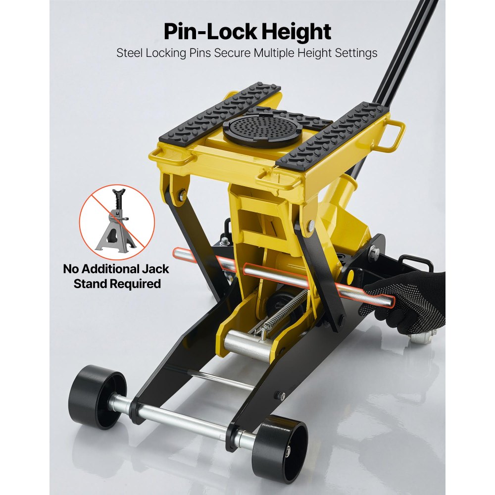 VEVOR Low Profile Floor Jack, 2 Ton (4409 lbs) Capacity, Steel Racing Floor Jack with Single Piston Quick Lift Pump, Hydraulic Trolley Car Lift for Cars, Motorcycles, ATVs, Lifting Range 5.7"-17"