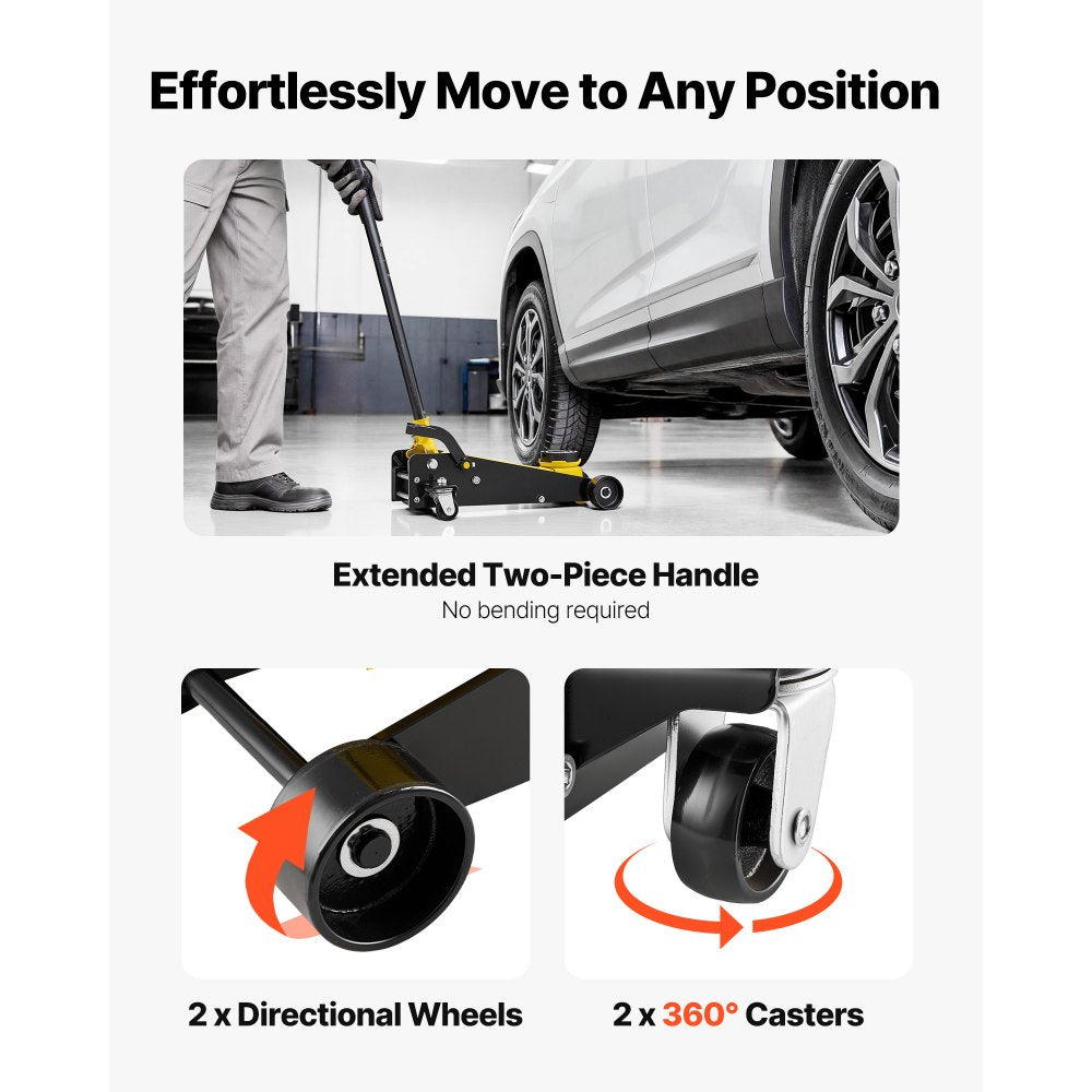 VEVOR Low Profile Floor Jack, 3 Ton (6614 lbs) Capacity, Steel Racing Floor Jack with Single Piston Quick Lift Pump & Foot Pedal, Hydraulic Trolley Car Lift for SUVs, Pickups, Lifting Range 5.1"-19.7"