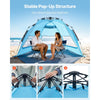 VEVOR Beach Tent Sun Shelter for 4 Person, Pop Up Beach Tent UPF 50+ Protection, Portable Sun Shade Canopy with Carrying Bag and Sand Pockets, Easy Setup Umbrella for Camping Fishing Outdoor Picnic
