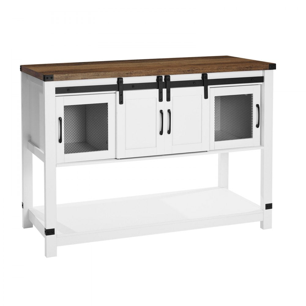 VEVOR Coffee Bar Cabinet, 47.3 x 15.7 x 32.7 in Farmhouse Coffee Bar Cabinet with 4-Tier Storage, Coffee Bar Table with Barn Doors, Farmhouse Sideboard Buffet Cabinet for Living Room, Entryway