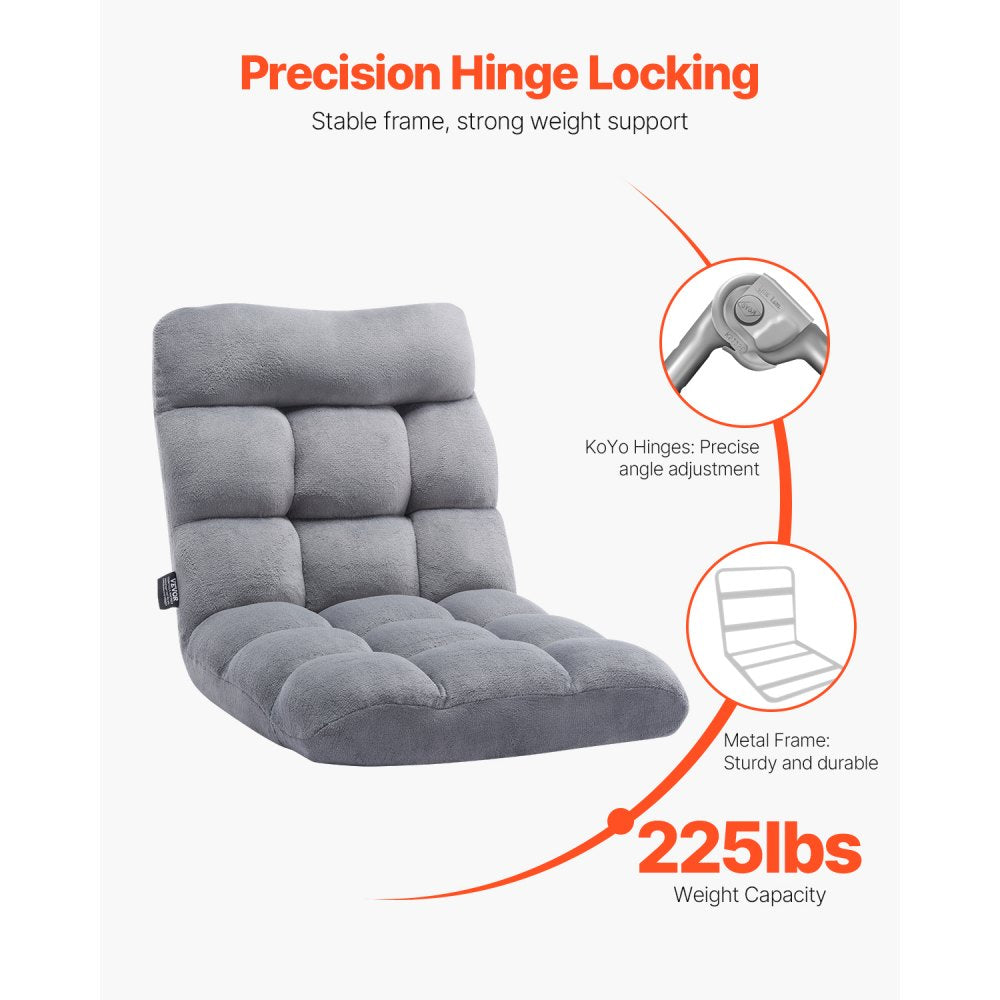 VEVOR Floor Chair, Recycled Foam Folding Sofa Chair with 14 Adjustable Positions, Multifunctional Floor Chair with Back Support Ideal for Sleeping Reading, Floor Gaming Chair Suitable for Kids, Gray