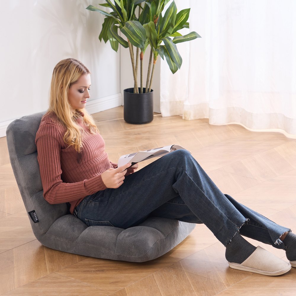 VEVOR Floor Chair, Recycled Foam Folding Sofa Chair with 14 Adjustable Positions, Multifunctional Floor Chair with Back Support Ideal for Sleeping Reading, Floor Gaming Chair Suitable for Kids, Gray