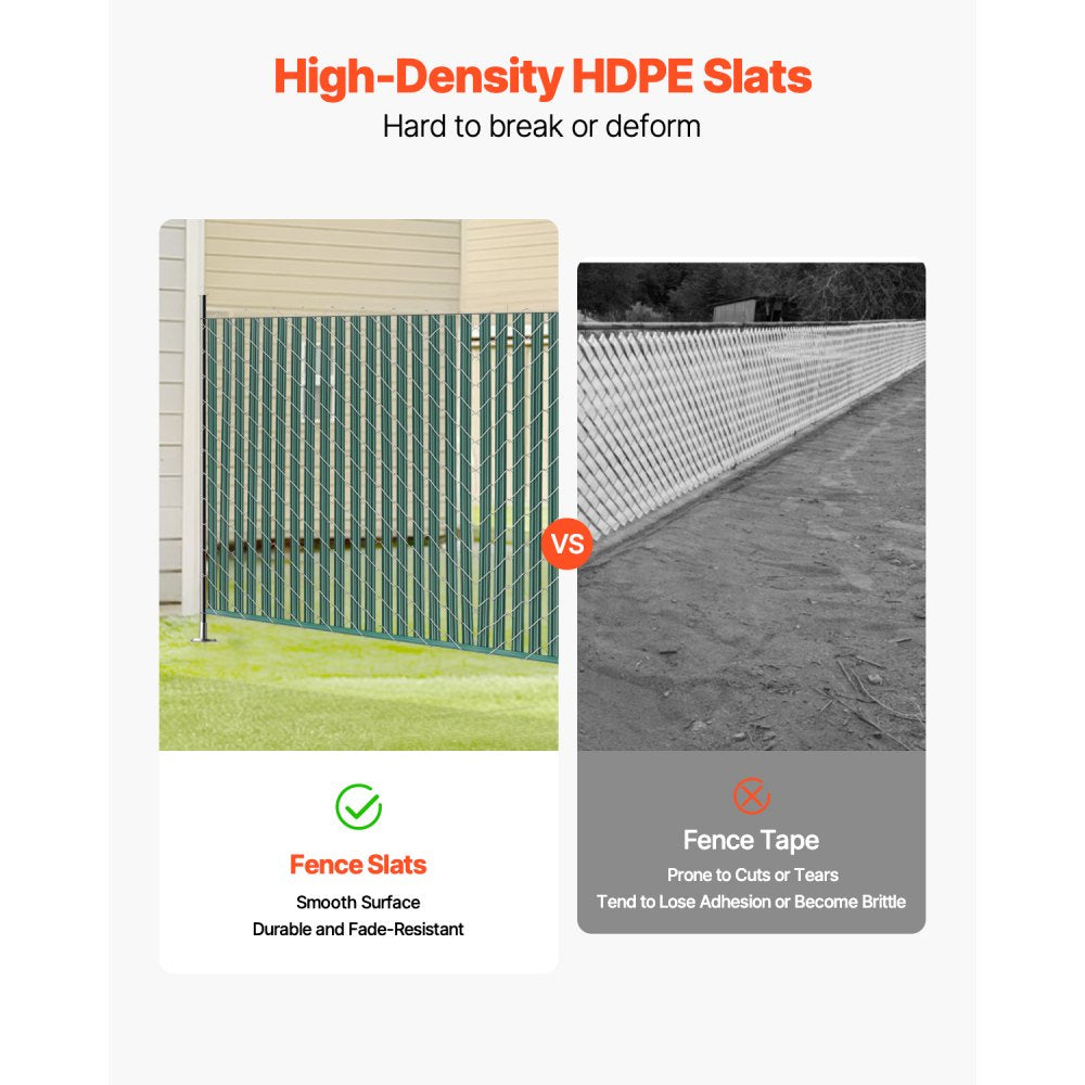 VEVOR Bottom Locking Privacy Slats, Single-Wall Vertical Bottom-Locking Slats for Chain-Link Fence, High-Density HDPE Chain Link Slats Ideally Fit 5' High Fence for Garden, Farm, Sports Field(Green)