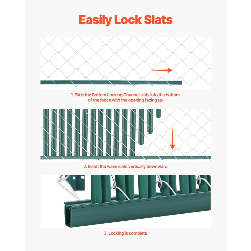 VEVOR Bottom Locking Privacy Slats, Single-Wall Vertical Bottom-Locking Slats for Chain-Link Fence, High-Density HDPE Chain Link Slats Ideally Fit 5' High Fence for Garden, Farm, Sports Field(Green)