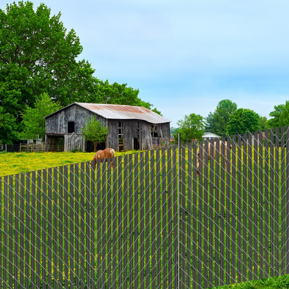VEVOR Bottom Locking Privacy Slats, Single-Wall Vertical Bottom-Locking Slats for Chain-Link Fence, High-Density HDPE Chain Link Slats Ideally Fit 6' High Fence for Garden, Farm, Sports Field(Black)