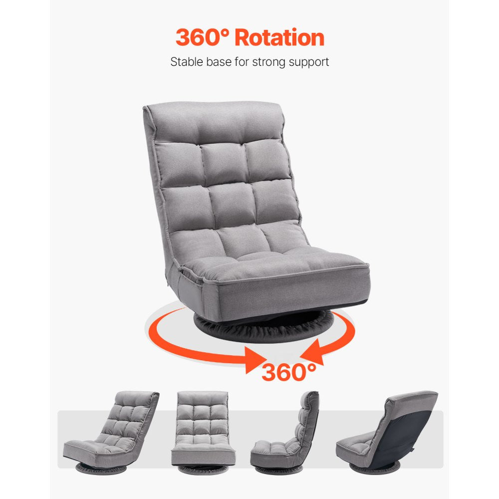 VEVOR Swivel Floor Gaming Chair, 360-Degree Rotating Floor Chair with 4 Adjustable Position Folding Backrest and Lumbar Support, Folding Video Reclining Sofa for Watching TV Reading Playing Game, Gray