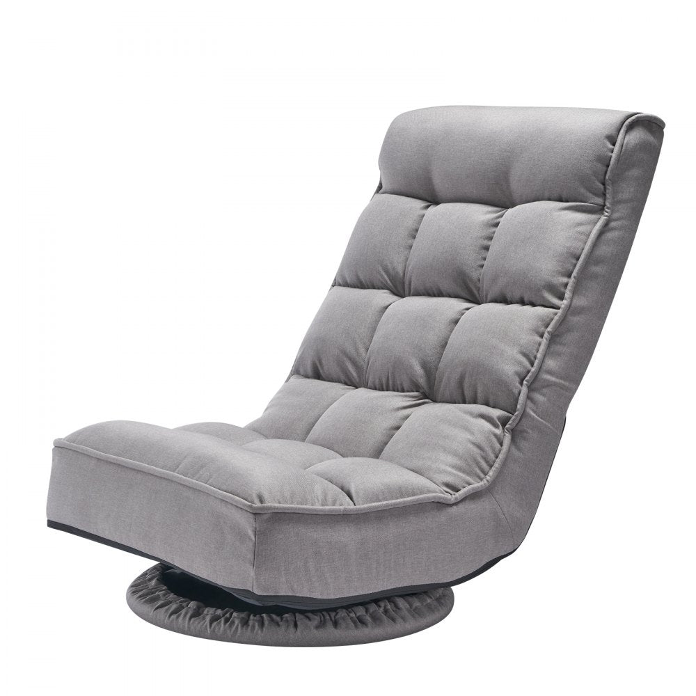 VEVOR Swivel Floor Gaming Chair, 360-Degree Rotating Floor Chair with 4 Adjustable Position Folding Backrest and Lumbar Support, Folding Video Reclining Sofa for Watching TV Reading Playing Game, Gray