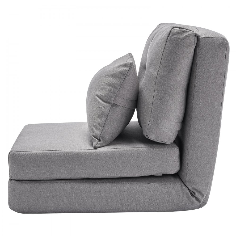 VEVOR Convertible Flip Chair, 5-Position Adjustable Floor Lazy Sofa, Folding Upholstered Couch Bed with Adjustable Backrest Metal Frame and Pillow, Folding Sofa Bed Chair for Living Room Bedroom, Gray