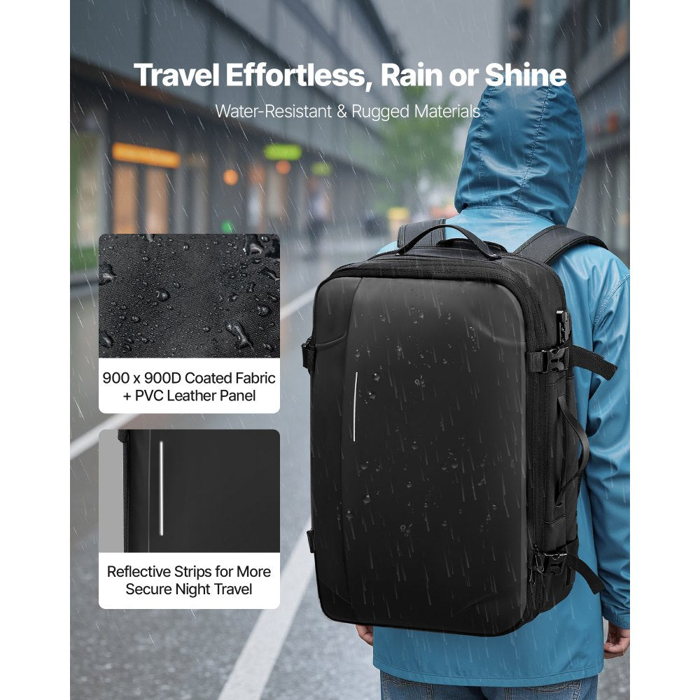 VEVOR Vacuum Travel Backpack, 65L, Expandable Vacuum Seal Compression Travel Backpack, with TSA-Approved Lock, Multiple Pockets Compartments, Water-Resistant Carry-On Suitcase Luggage, No Pump, Black