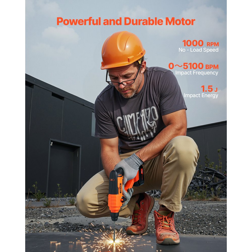 VEVOR 20V Cordless Hammer Drill, Lithium-Ion 0.6 Inch Rotary Hammer Driver, SDS-Plus Electric Lightweight Power Tool Kit with Battery and Charger, 2 Functions, 1000 RPM, 5100 BPM