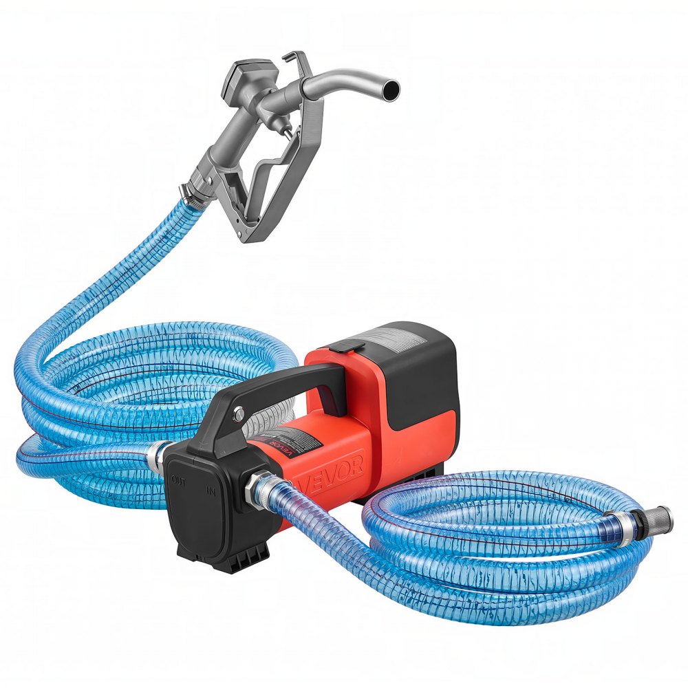 VEVOR Fuel Transfer Pump Battery Powered 12 GPM Portable Diesel Pump Kit, for Diesel Kerosene Fueling on Farm Boat Truck Tractor, 1/4 HP Motor, with Manual Fuel Nozzle & Hose, Battery Not Included