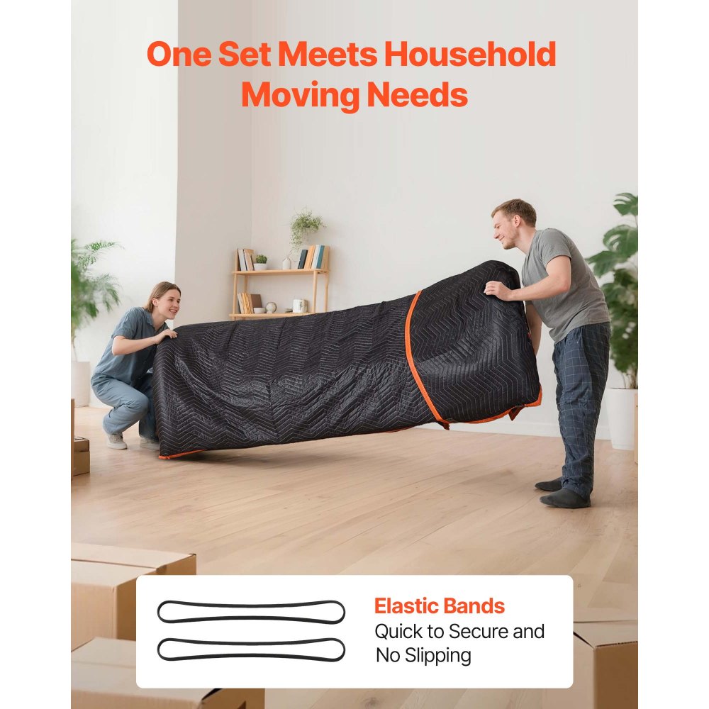 VEVOR Moving Blankets 6 Pcs, 72 x 40 in (32 lbs/dz) Large Packing Blankets with Cotton Filling, Heavy Duty Nonwoven Fabric Padded Moving Blanket for Shipping, Wrapping, Protecting Furniture