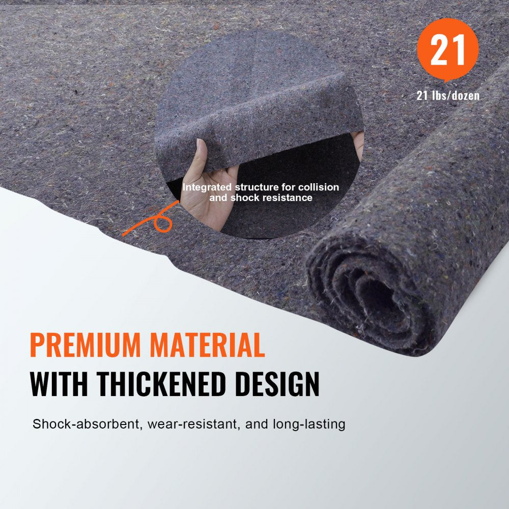 VEVOR Moving Blankets, 72" x 54", 21 lbs/dz Weight, 24 Packs, Professional Recycled Cotton Packing Blanket, Large Heavy Duty Shipping Mover Pads Perfect for Protecting Furniture, Floors, Appliances