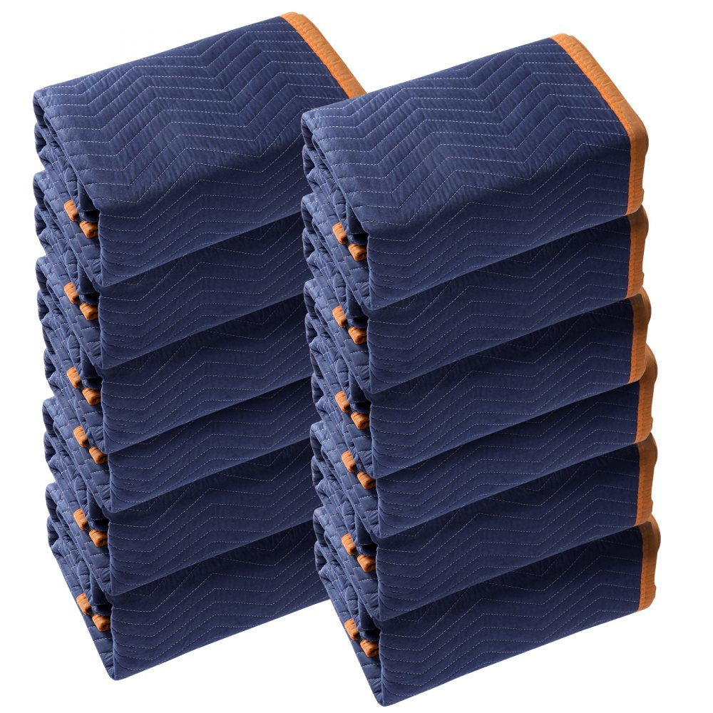 VEVOR Moving Blankets, 80" x 72", 65 lbs/dz Weight, 12 Packs, Professional Non-Woven & Recycled Cotton Packing Blanket, Heavy Duty Mover Pads for Protecting Furniture, Floors, Appliances, Blue/Orange
