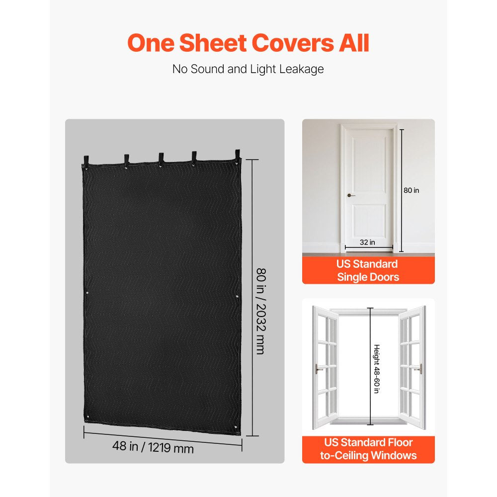 VEVOR Sound Dampening Blankets, Soundproof Curtains with 80 x 48 in, Soundproof Blanket with Grommets, Studio Grommeted Blanket, for Window, Door, Light Blocker, Music Recording, Black