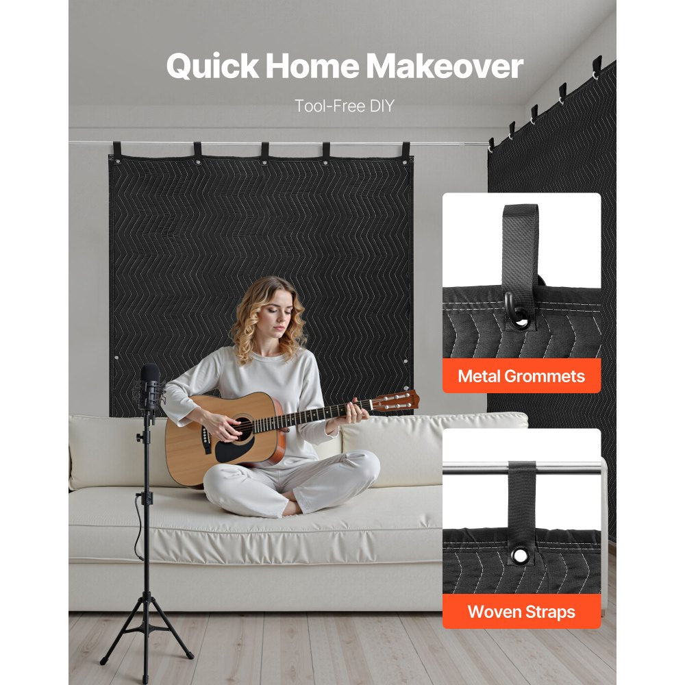 VEVOR Sound Dampening Blankets, Soundproof Curtains with 80 x 48 in, Soundproof Blanket with Grommets, Studio Grommeted Blanket, for Window, Door, Light Blocker, Music Recording, Black