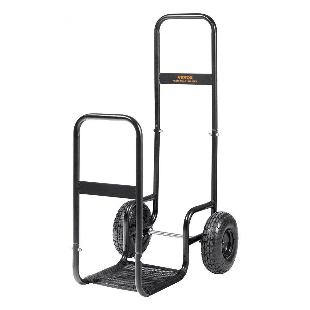 VEVOR Firewood Log Cart, 250 lbs Load Capacity, Outdoor and Indoor Wood Rack Storage Mover with Pneumatic Rubber Wheels, Heavy Duty Steel Dolly Hauler, Firewood Carrier for Fireplace, Fire Pit, Black