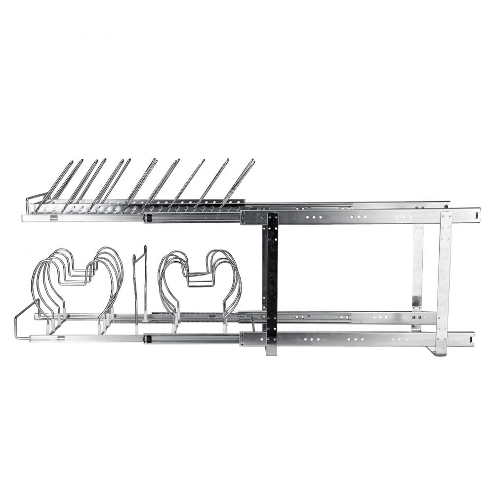 VEVOR Pan and Pot Rack, 2-Tier Expandable Pull Out Under Cabinet Organizer, Cookie Sheet Baking Pans Tray Racks, Adjustable Wire Dividers, Steel Lid Holder for Kitchen Cabinet & Pantry Storage, 12"W