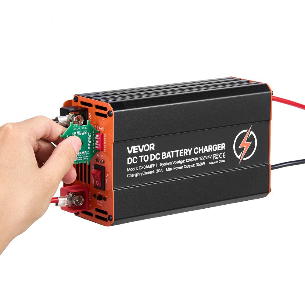 VEVOR DC to DC Charger with MPPT, 350W, 30A On-Board Battery Charger, Solar Panel/Alternator Dual Input, Smart Multi-Stage Charging for LiFePO4 Lead-Acid Batteries, 12V/24V-12V/24V, for RV Home Backup