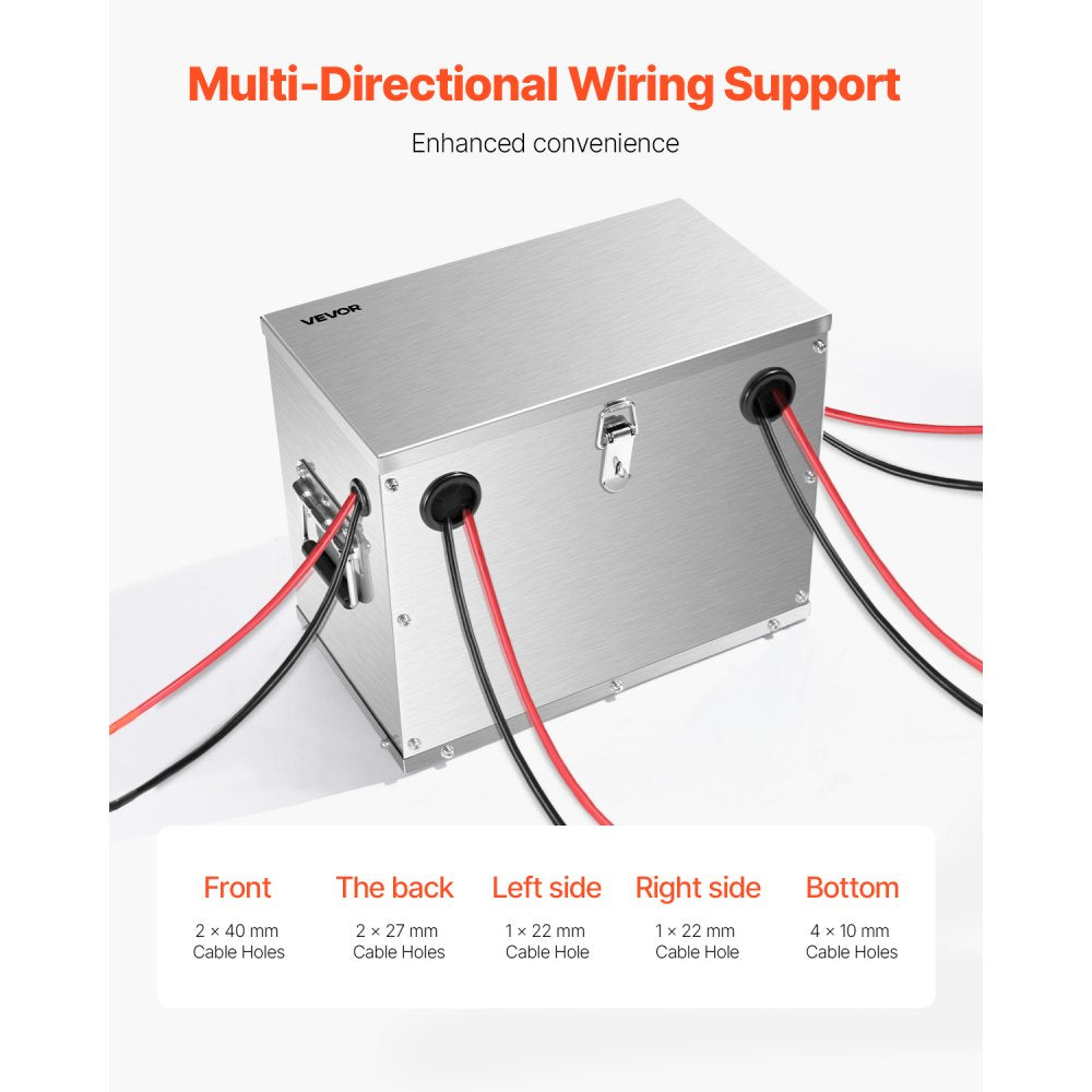 VEVOR Battery Box, Group 24/31 Trolling Motor Battery Box, Marine Batteries Case with Lock, Handles and Rubber-Grommet Cable Holes, Stainless Steel Shell, Suitable for Cars, Boats & Trolling Motors