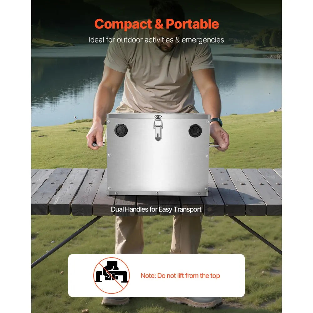 VEVOR Battery Box, Group 24/31 Trolling Motor Battery Box, Marine Batteries Case with Lock, Handles and Rubber-Grommet Cable Holes, Stainless Steel Shell, Suitable for Cars, Boats & Trolling Motors