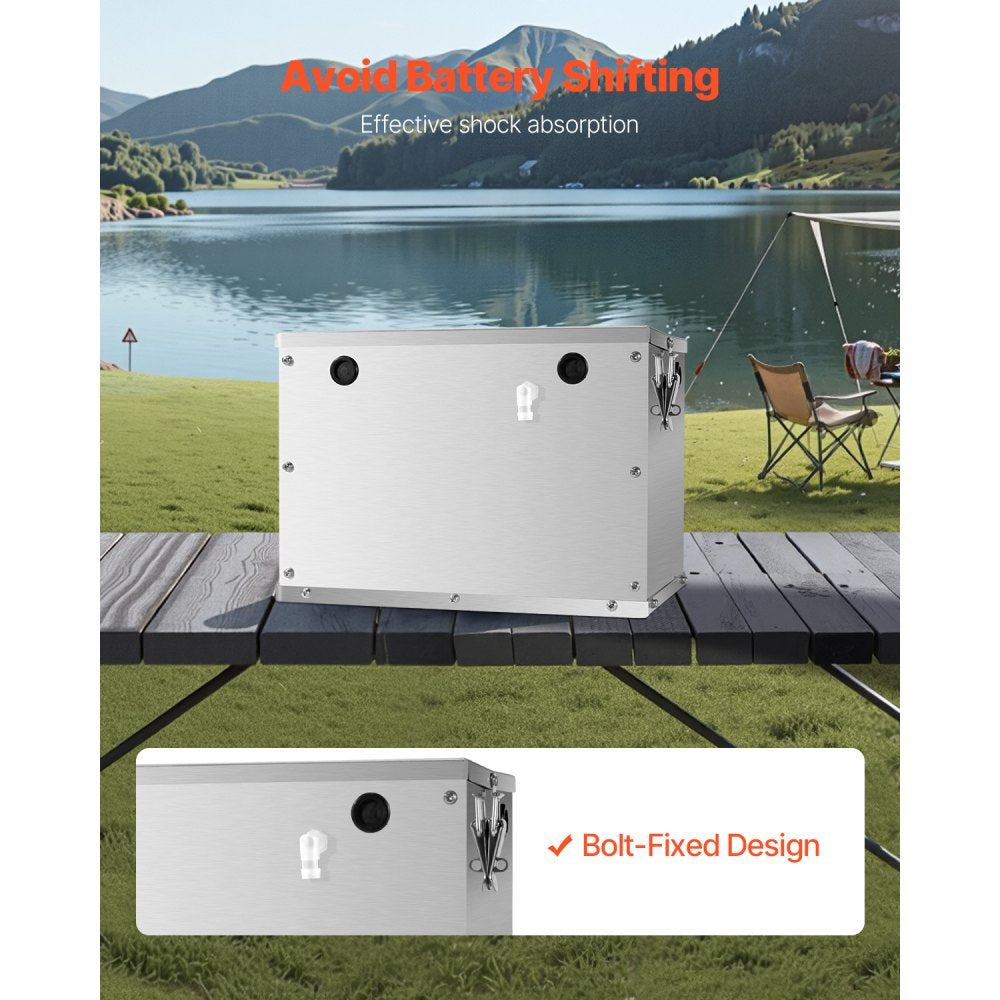 VEVOR Battery Box, Group 24/31 Trolling Motor Battery Box, Marine Batteries Case with Rubber-Grommet Cable Holes, Aluminum Alloy Shell Storage Case, Easy Installation, for Off-Road Racers, Trucks