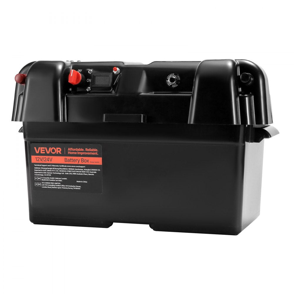 VEVOR Battery Box, Group 24/27 Trolling Motor Battery Box, 12V/24V Marine Batteries Case with PP Shell and Dual Straps, Smart Batteries Case, Suitable for Trolling Motor, Marine,RV & Solar Panel