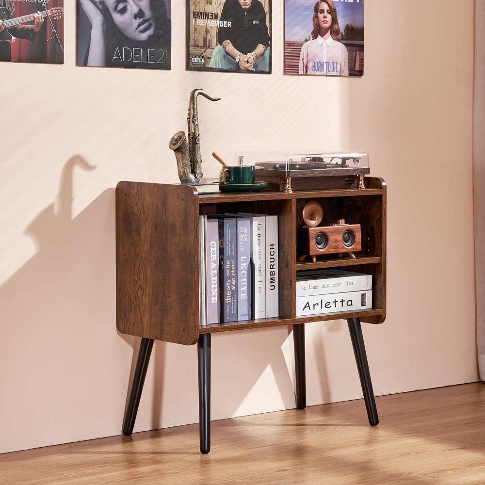 VEVOR Record Player Stand, Turntable Stand Holds Up to 100 Albums, Vintage Vinyl Record Cabinet with Removable Shelves, Record Player Table with Adjustable Height for Living Room, Bedroom, Brown