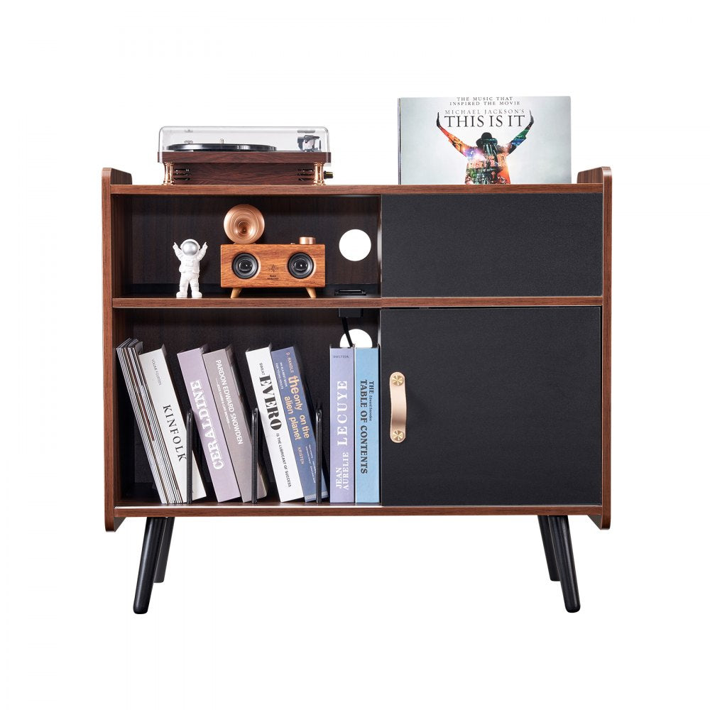 VEVOR Record Player Stand with Power Outlet, Turntable Stand Holds Up to 350 Albums, Record Player Table with Vintage Vinyl Record Storage for Living Room, Bedroom, Brown
